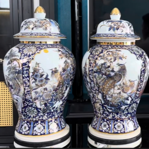 Opulent Peacock Ceramic Jar Pair